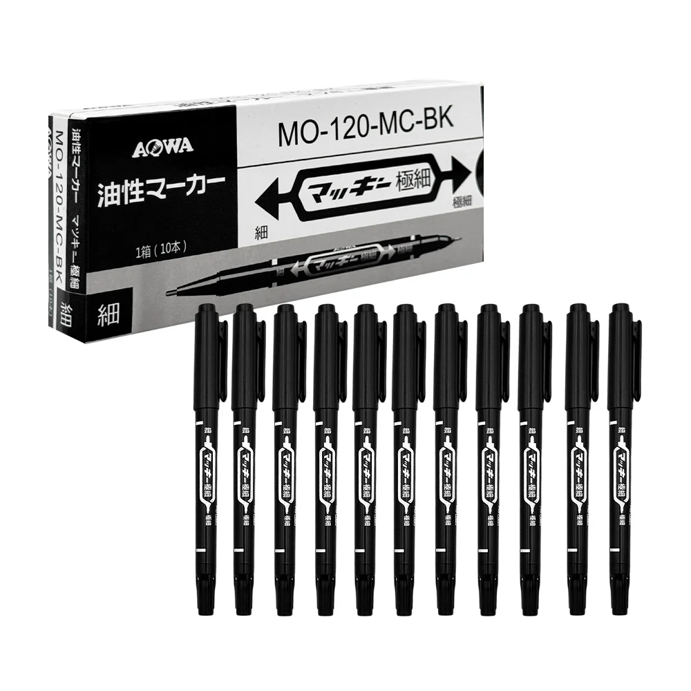 Paquete de 10 marcadores permanentes de doble punta en color negro / mo-120-mc-bk