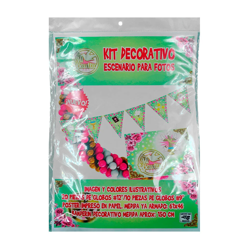 Kit decorativo de escenario para fotos con temática bautizo de niña