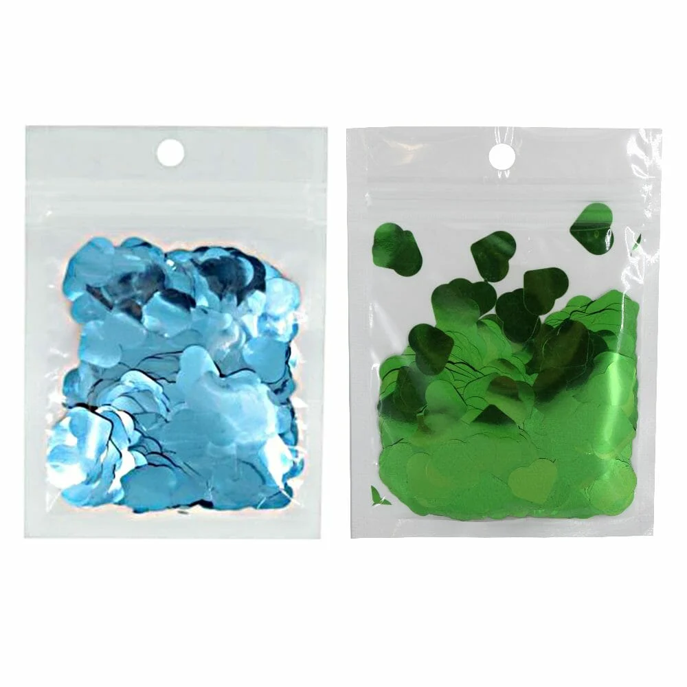 Bolsa transparente con lentejuelas chicas en forma de corazón, varied…