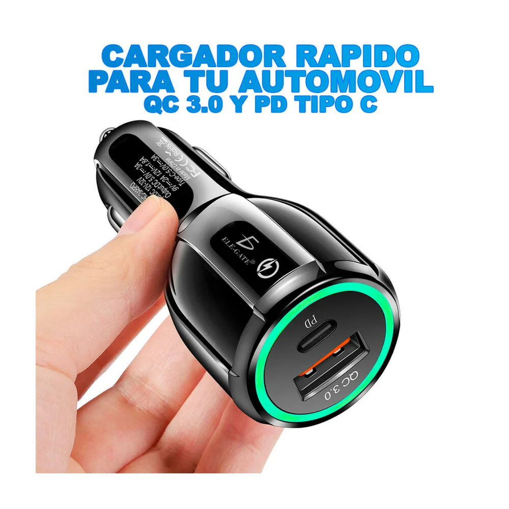 Cargador para coche qc3.0, con puerto usb y puerto usb c de carga ráp…