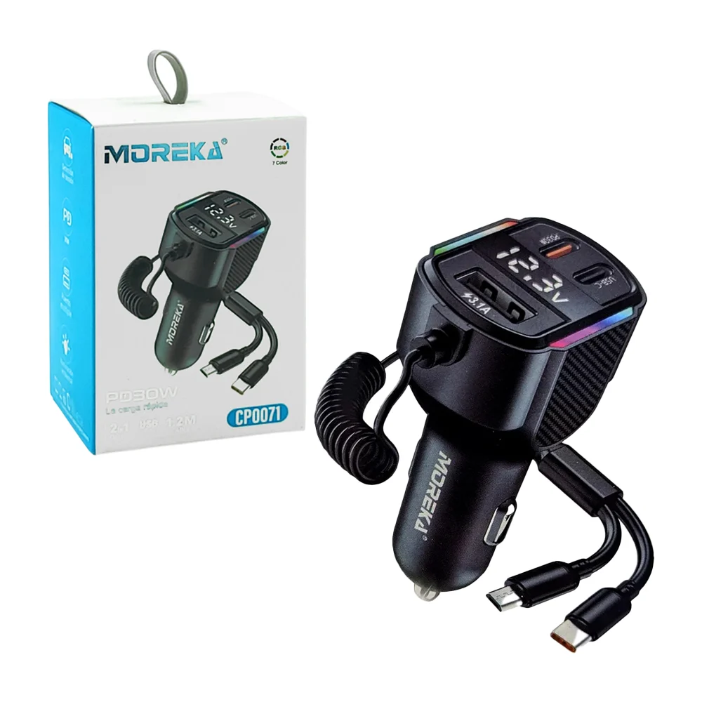 Plug moreka cargador mp3 con cable v8 y tipo-c, puerto usb, usb-c y p…