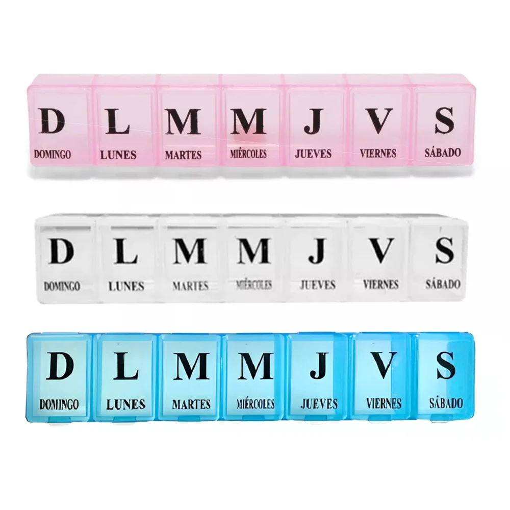 Pastillero translúcido de 7 compartimientos estampados con los días d…