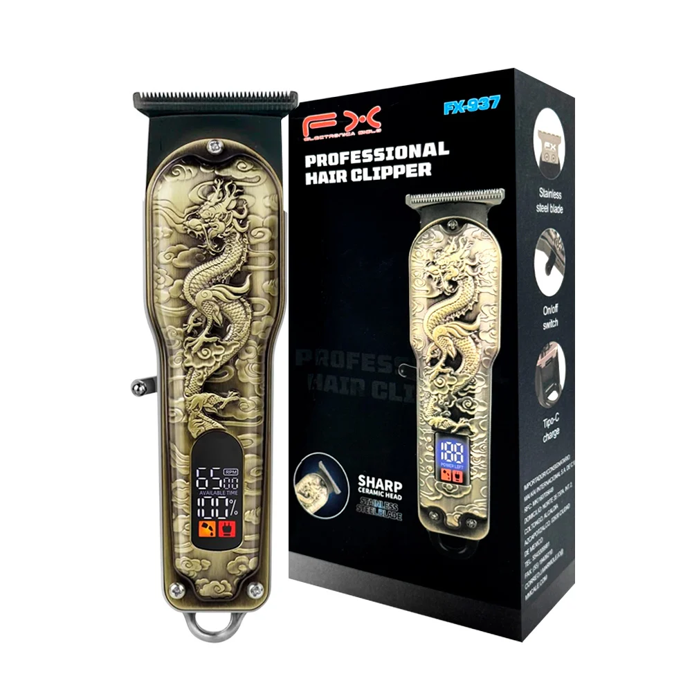 Rasuradora metálica fx recargable con relieve de dragón + accesorios …