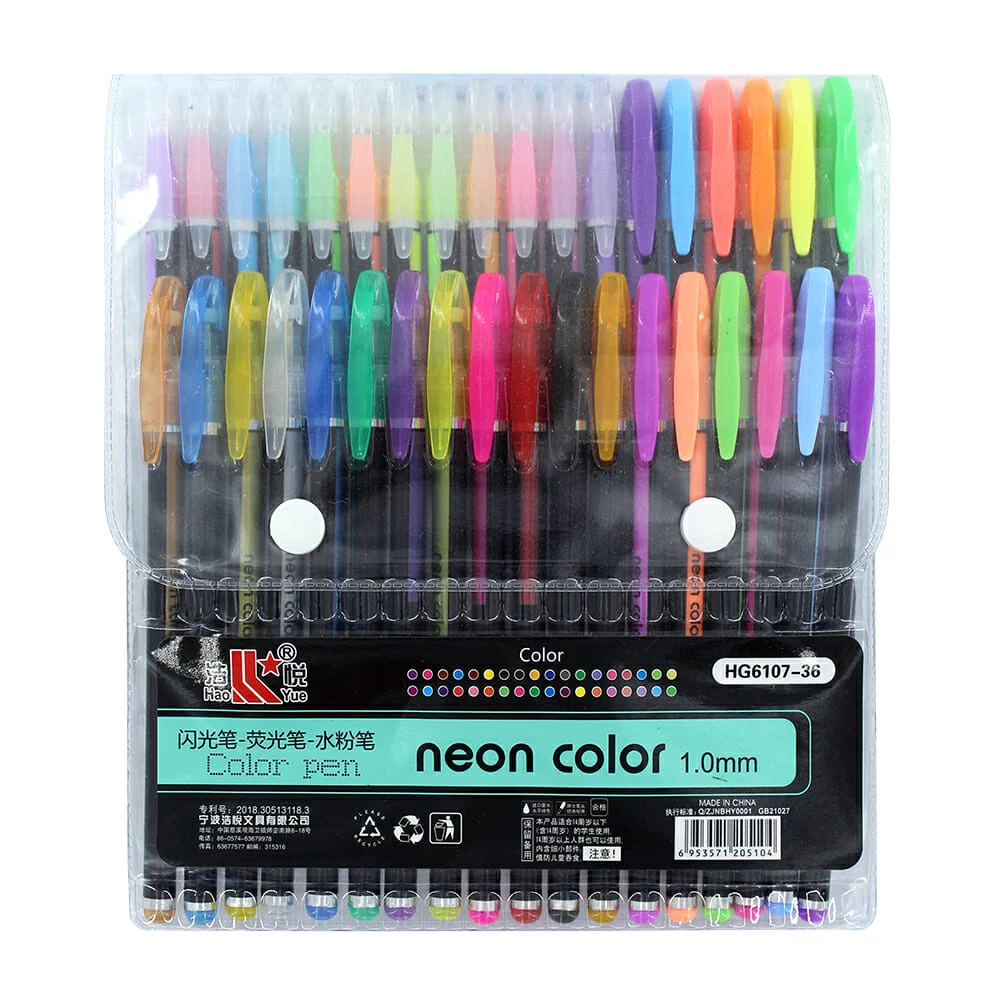 Paquete con 36 plumas neon color de gel punta de 1mm / c023-2 / c024-2