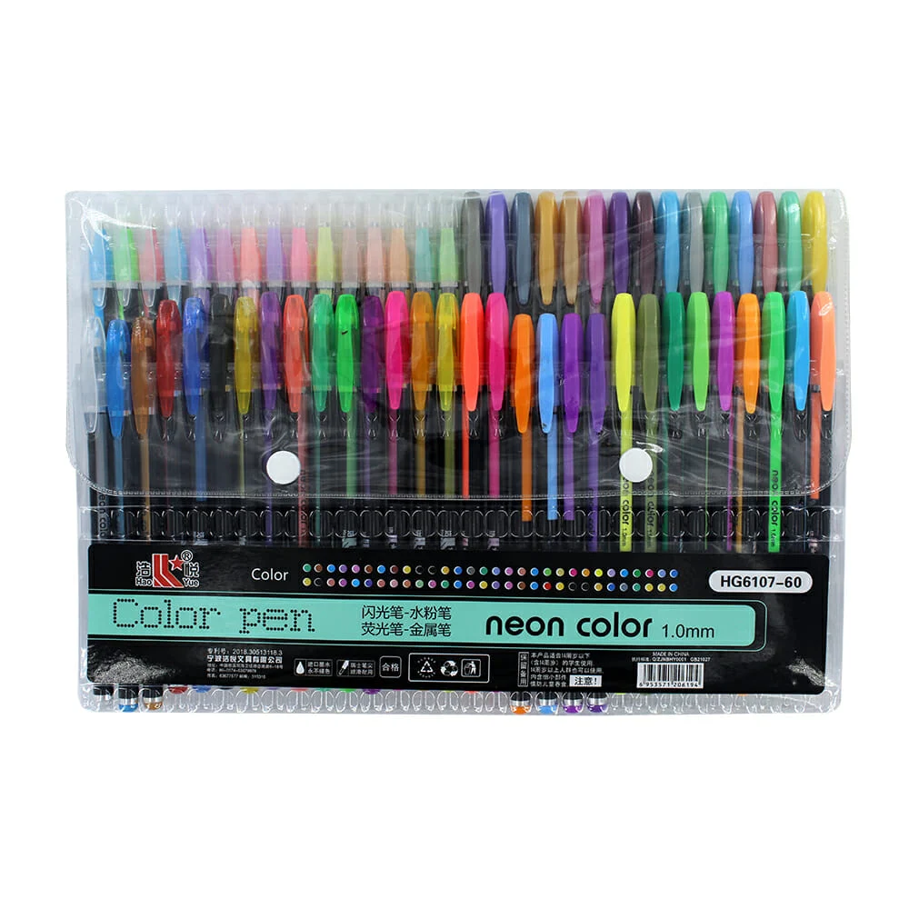 Paquete con 60 plumas neon color de gel con punta de 1mm / c023-4 / c024-4