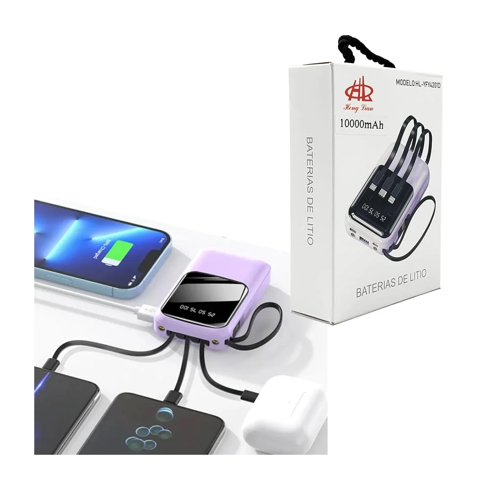 Power bank batería portátil heng lian con cable tipo c, v8 y iphone l…