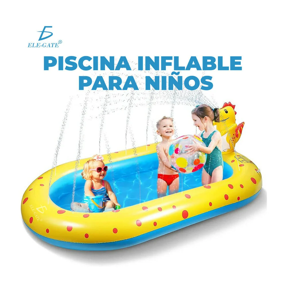 Alberca inflable ovalado con aspersores y figura de dinosaurio 170x10…