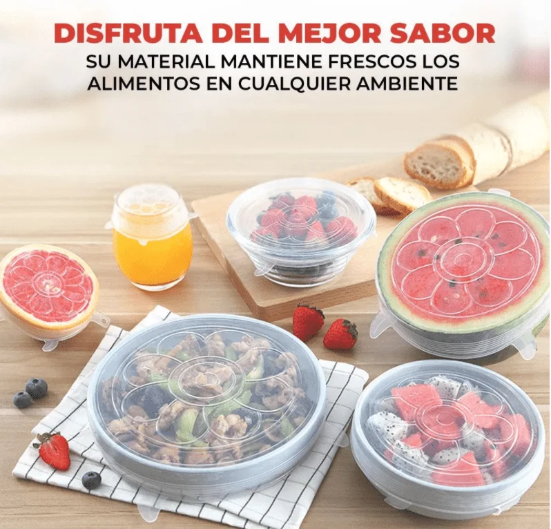 Set de tapas herméticas de silicon flexible y reutilizable 6pz / hog.…