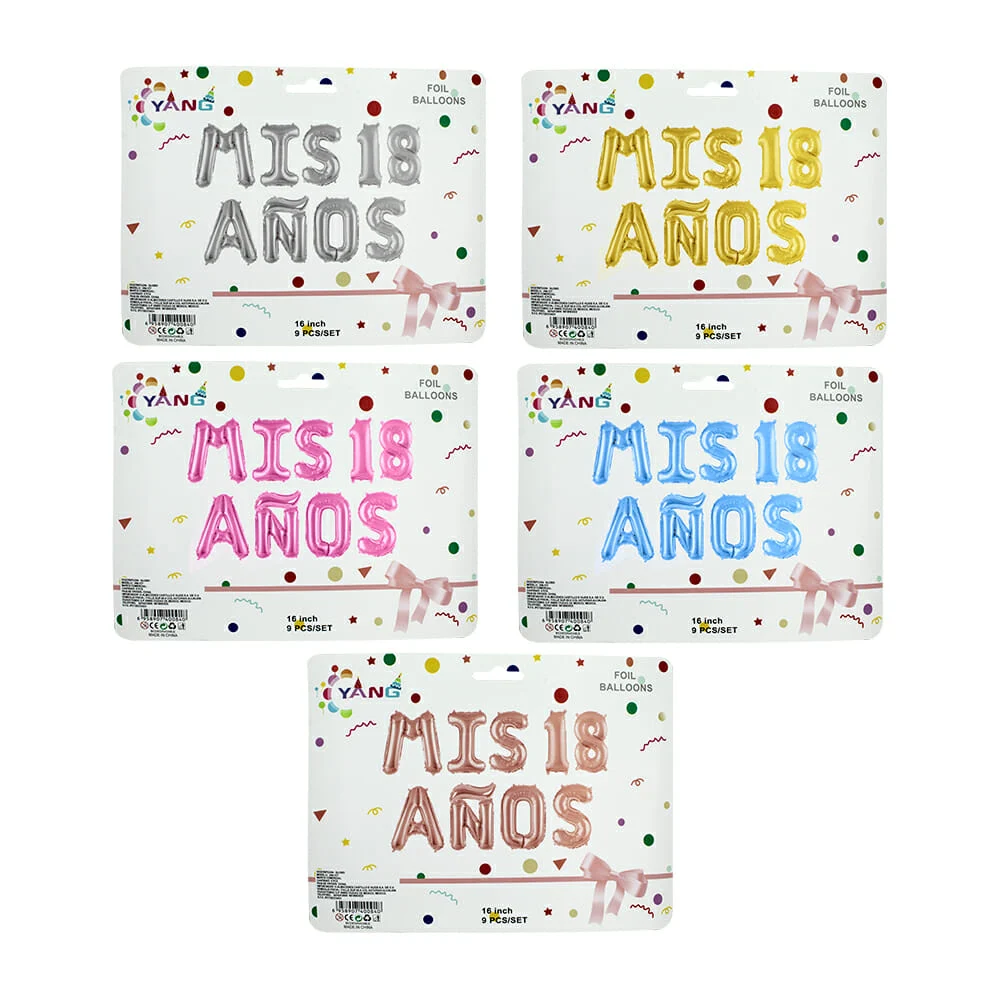Paquete 9 pzas globo metálico mis 18 años hw177