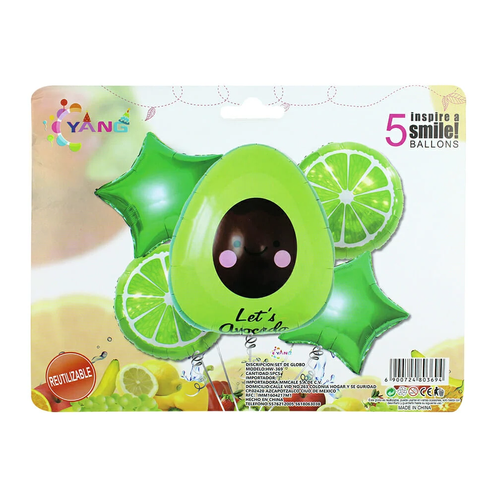 Paquete de 5 globos metálicos con temática de alimentos, aguacate, li…