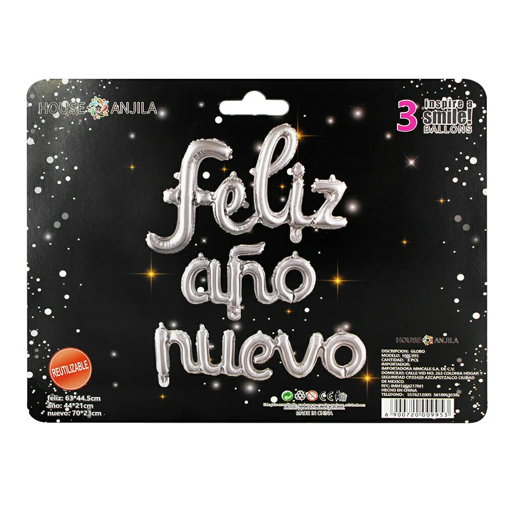 Paquete 3pzas globos feliz año nuevo hw-995