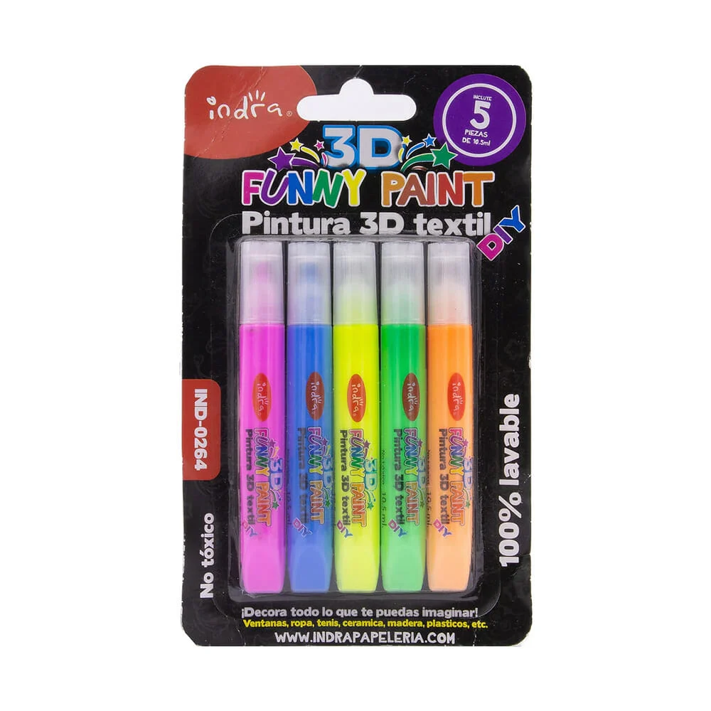 Paquete con 5 pinturas textiles neón 3d funny paint, variedad de colo…