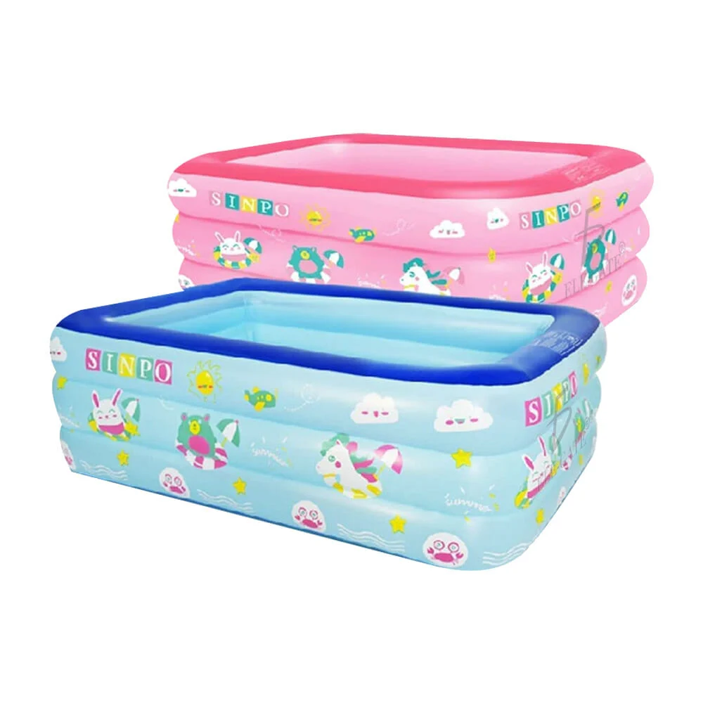 Alberca rectangular inflable de 3 aros con diseño de animales 130x90x…