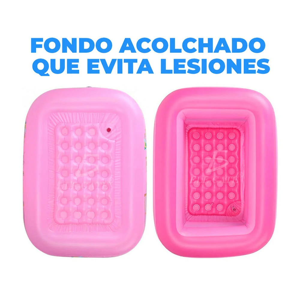 Alberca rectangular inflable de 3 aros con fondo acolchonado y diseño…