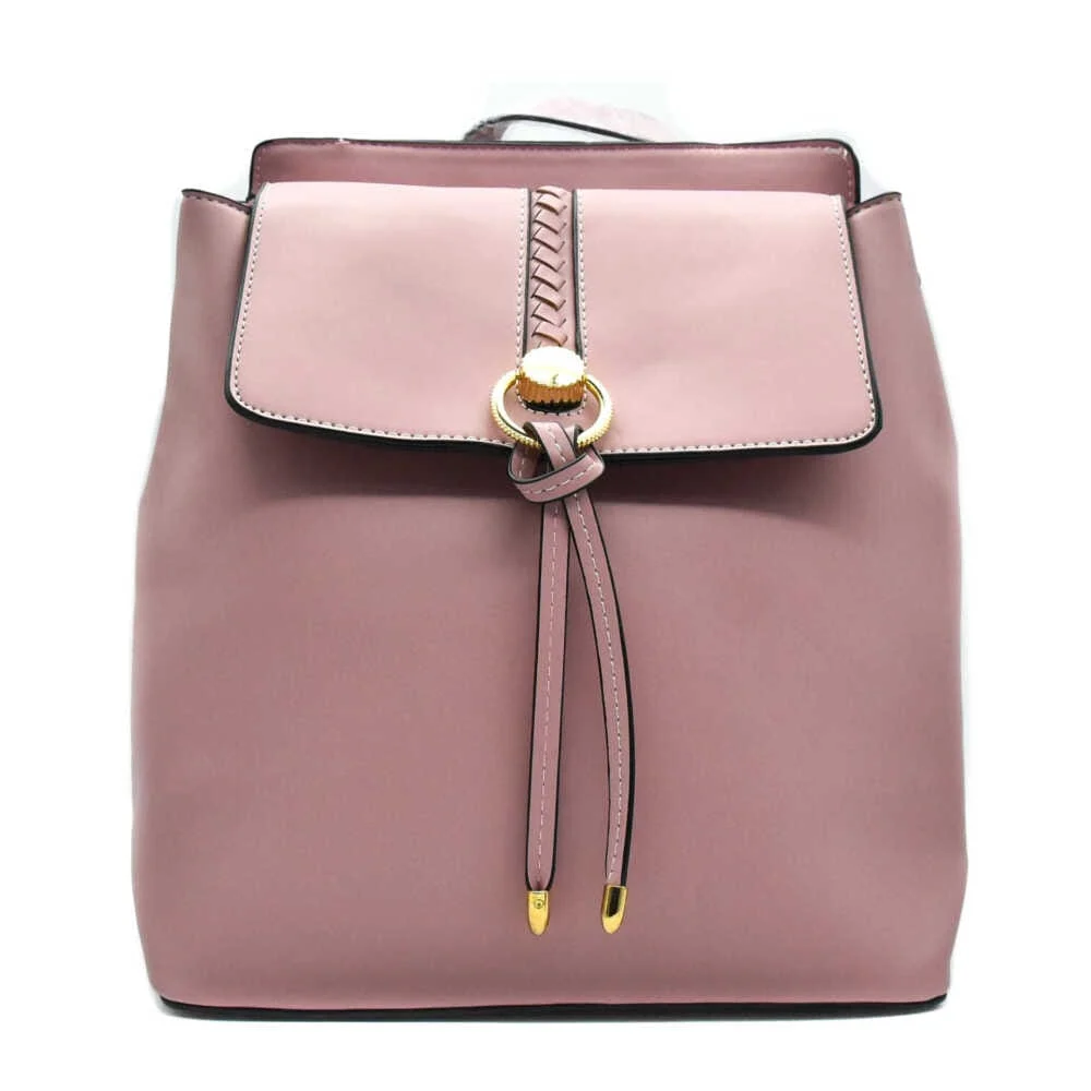 Mochila para damas de cuero 1 compartimiento, con aro metálico y deta…