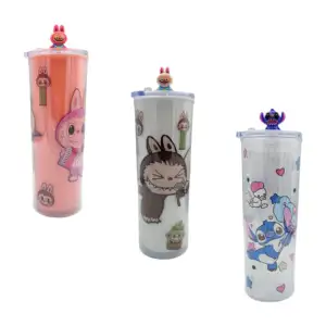 Vaso de plástico semitraslúcido con tapadera, popote y minifigura de …