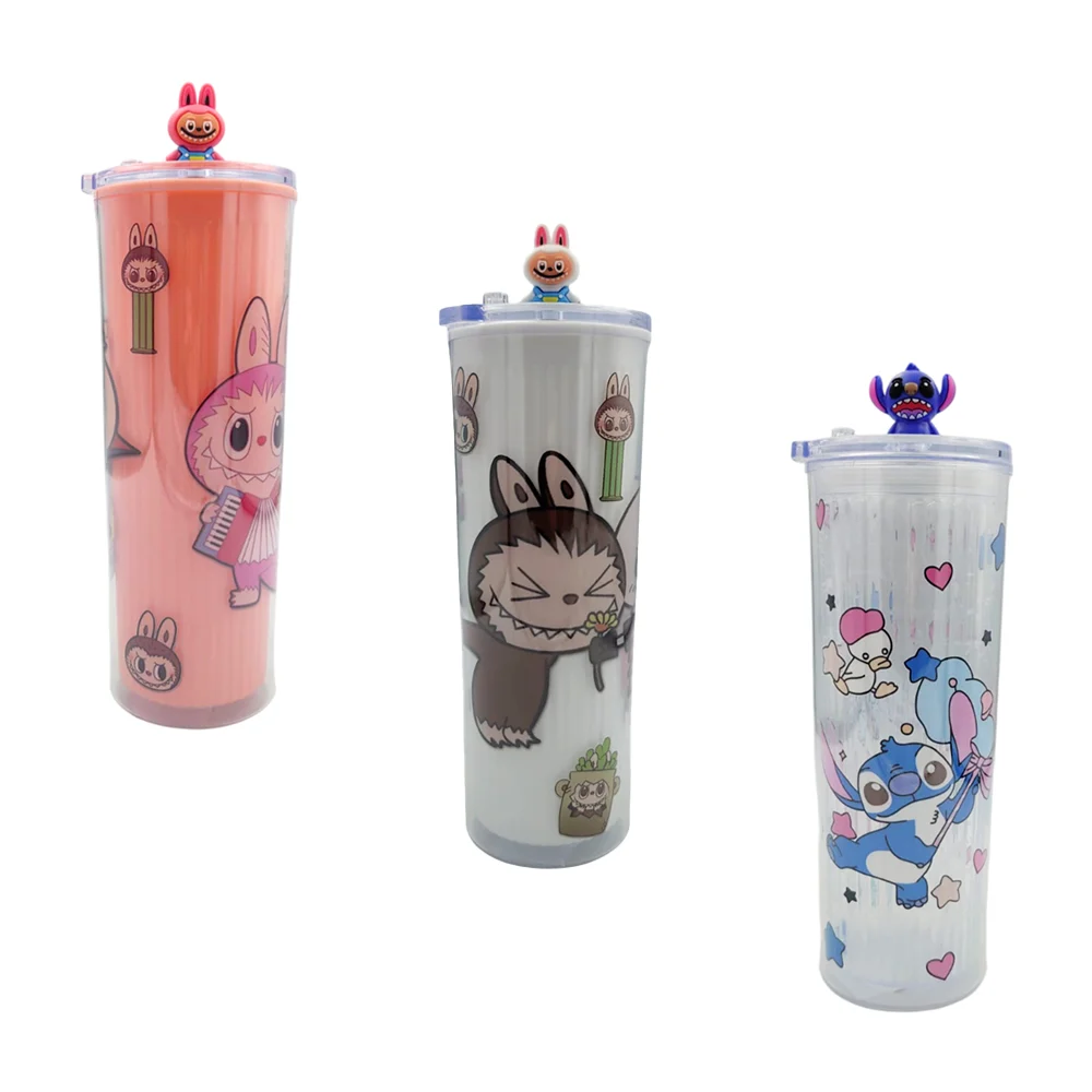 Vaso de plástico semitraslúcido con tapadera, popote y minifigura de …