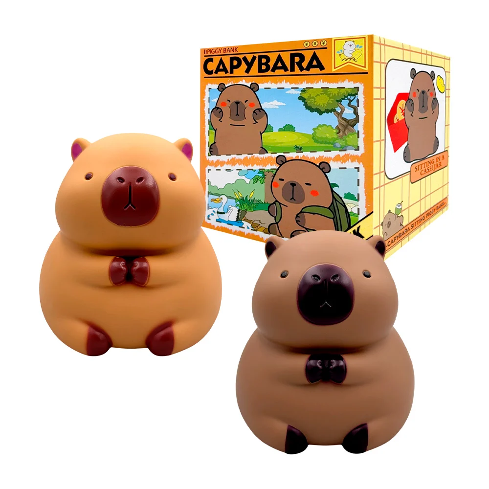 Alcancía pequeña de plástico en forma de capibara sentado, colores va…