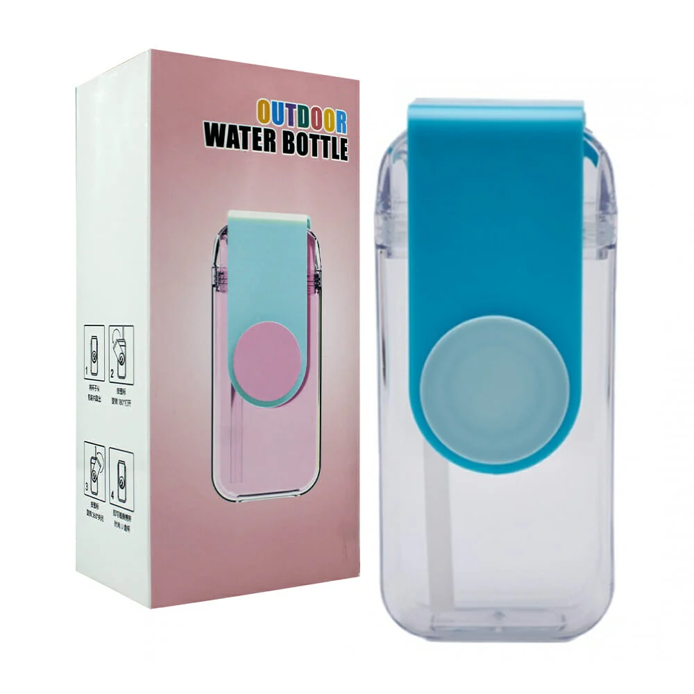 Botella transparente de plástico con popote y correa, variedad de col…