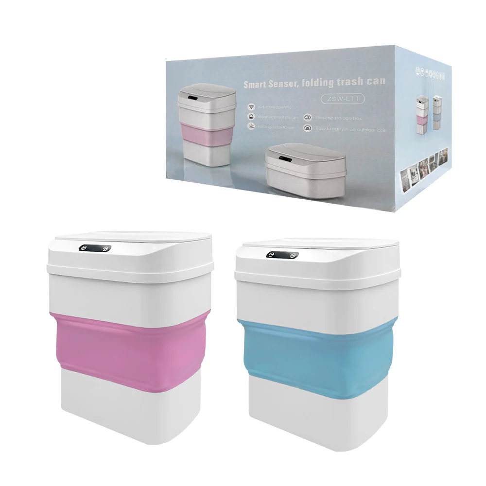 Bote de basura pequeño plegable bicolor con tapa y sensor / smart sen…