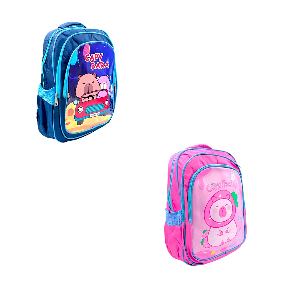 Mochila escolar con 3 compartimientos y estampado de capibara, modelo…
