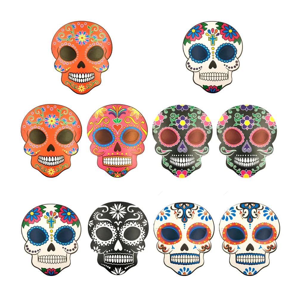 Paquete con 10 máscaras de cartón con temática de catrinas, color sur…