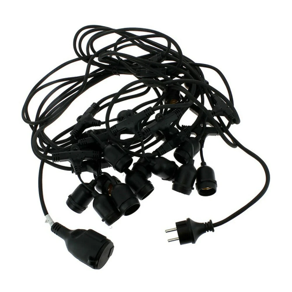 Serie guirnalda de cable negro 10 metros con 20 sockets / mxg2002