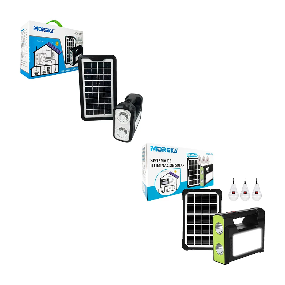 Lámpara moreka de emergencia con panel solar y juego de 3 focos luz l…