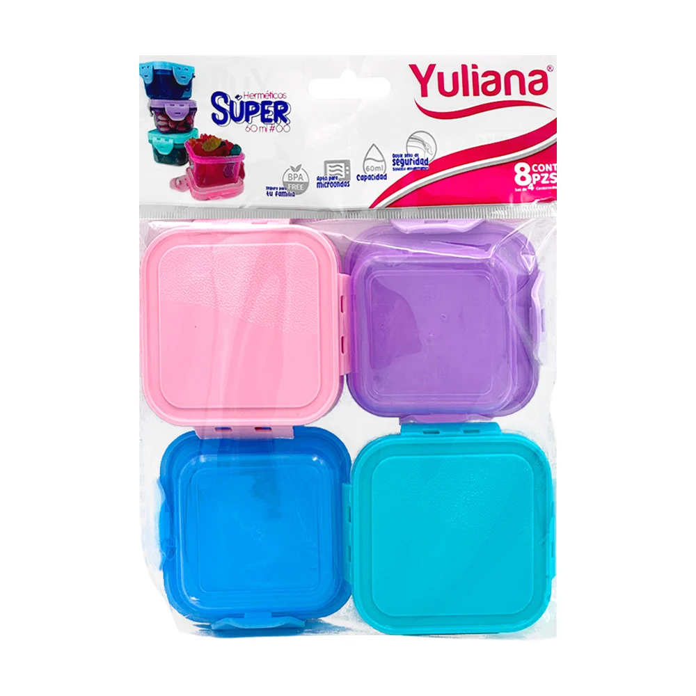 Blíster con 4 minituppers cuadrados de plástico semitraslúcido, varie…