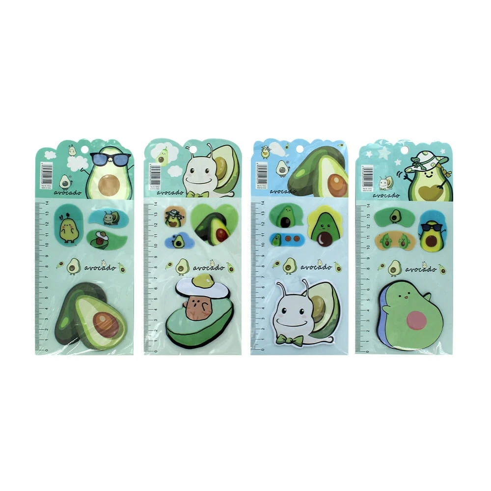 Blíster 4 post-it / notas adhesivas con diseño de aguacate kawaii
