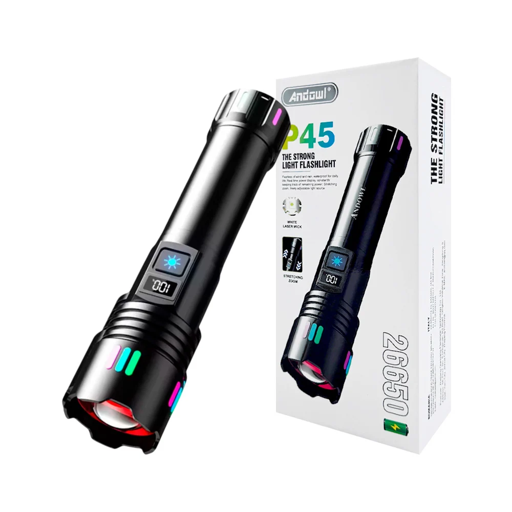 Linterna de mano pantalla led, batería de 26650 recargable, uso rudo …