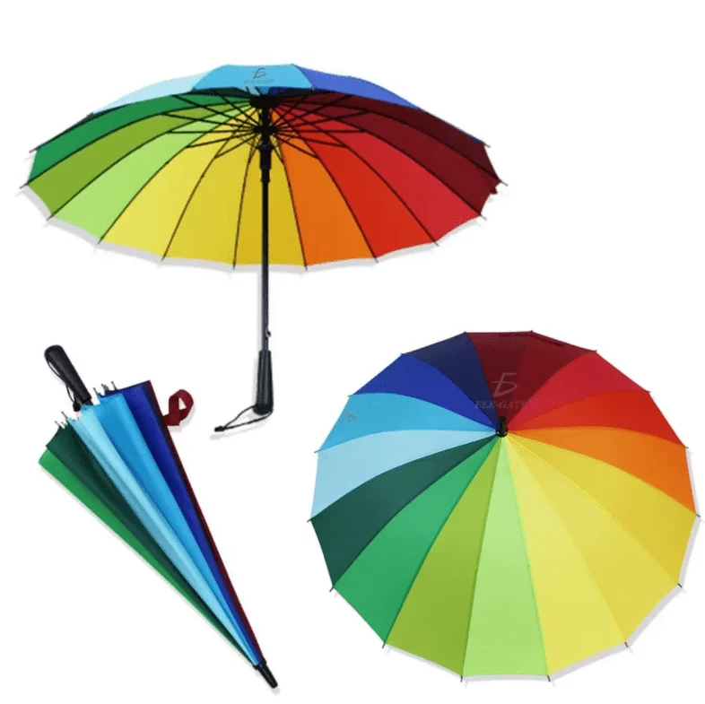 Sombrilla paraguas grande ele-gate con diseño multicolor arcoíris 95c…