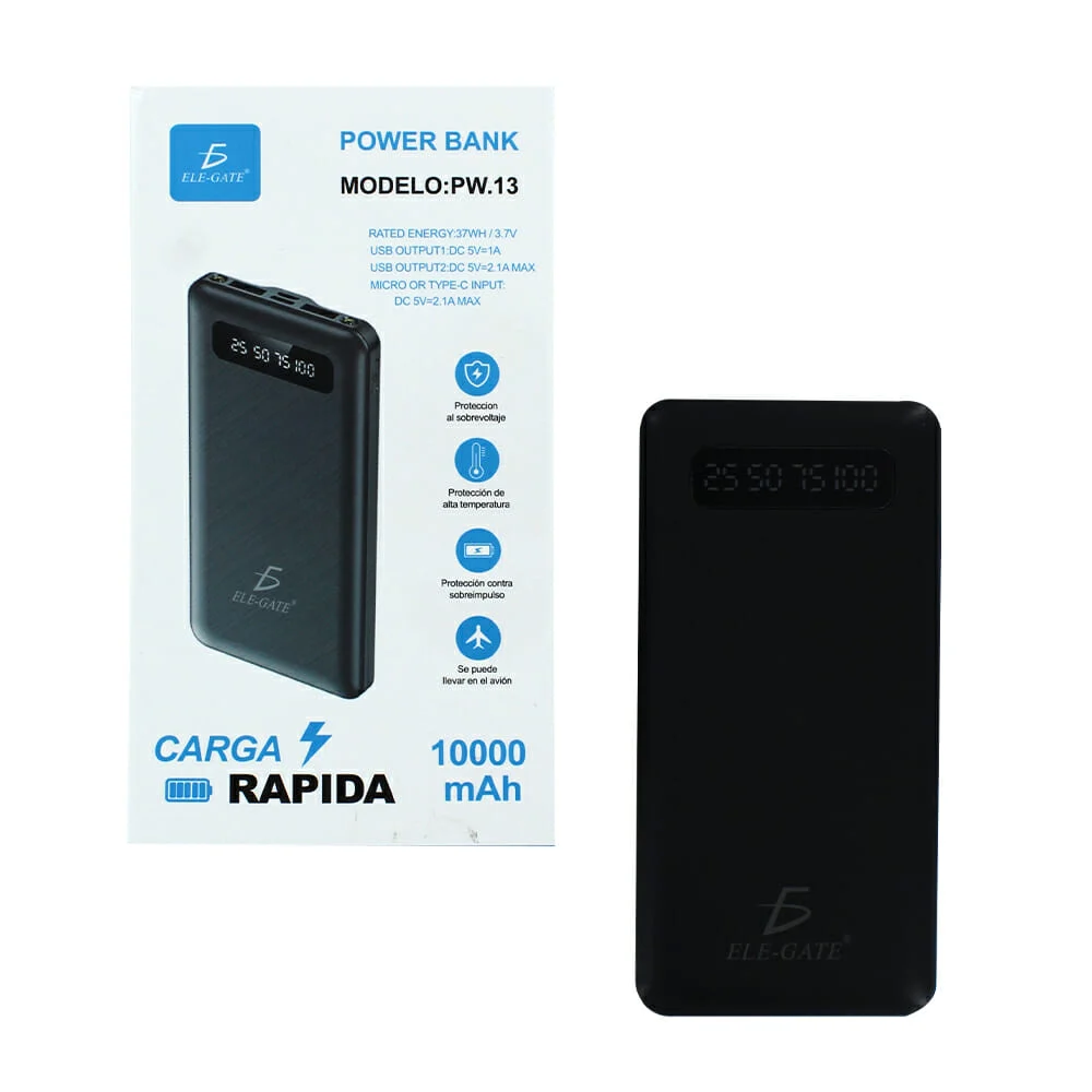 Power bank 10000mah con 2 puertos usb + linterna y entradas tipo c y …