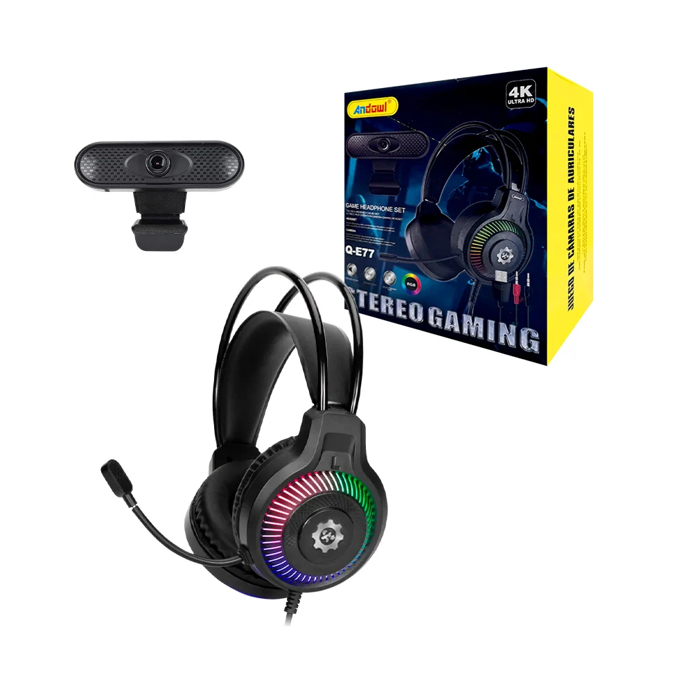 Audifonos gamer con luz rgb múltiples conectores + webcam / q-e77