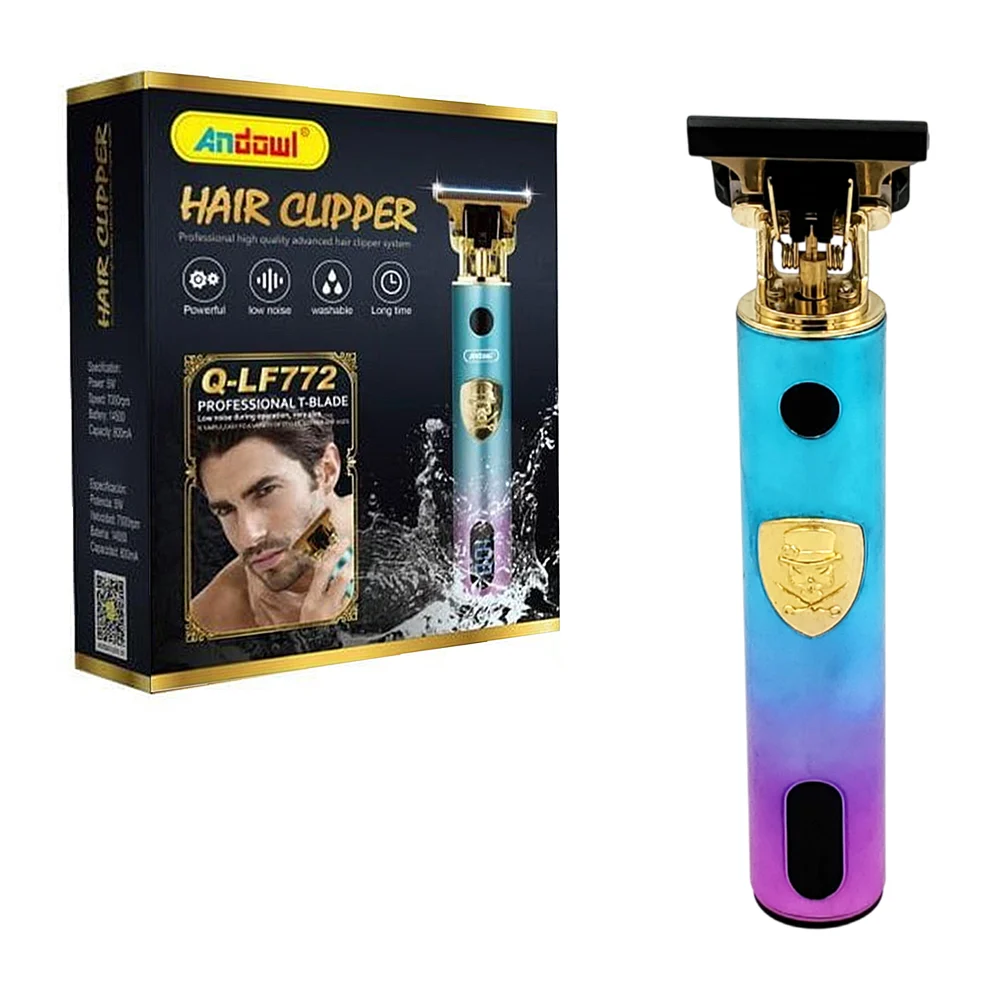 Máquina para corta el cabello, diseño metálico bicolor, pantalla digi…