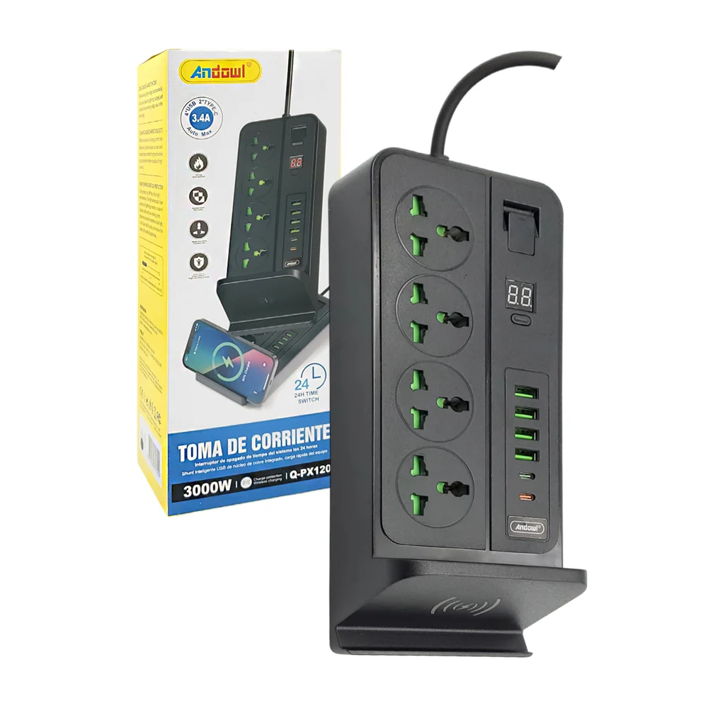 Multicontacto con 4 conectores universales, 4 usb, 2 usb-c, soporte i…