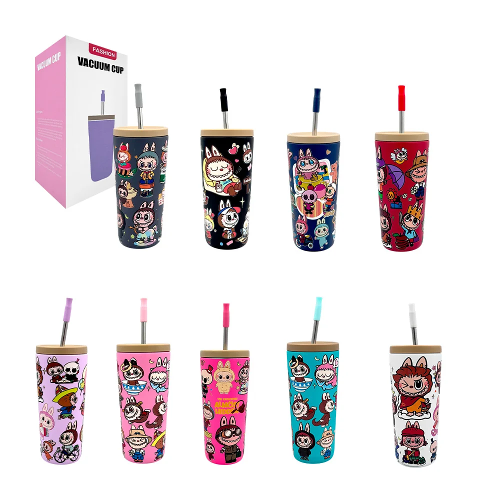 Termo metálico cilíndrico, con tapa, popote metálico y estampado de l…