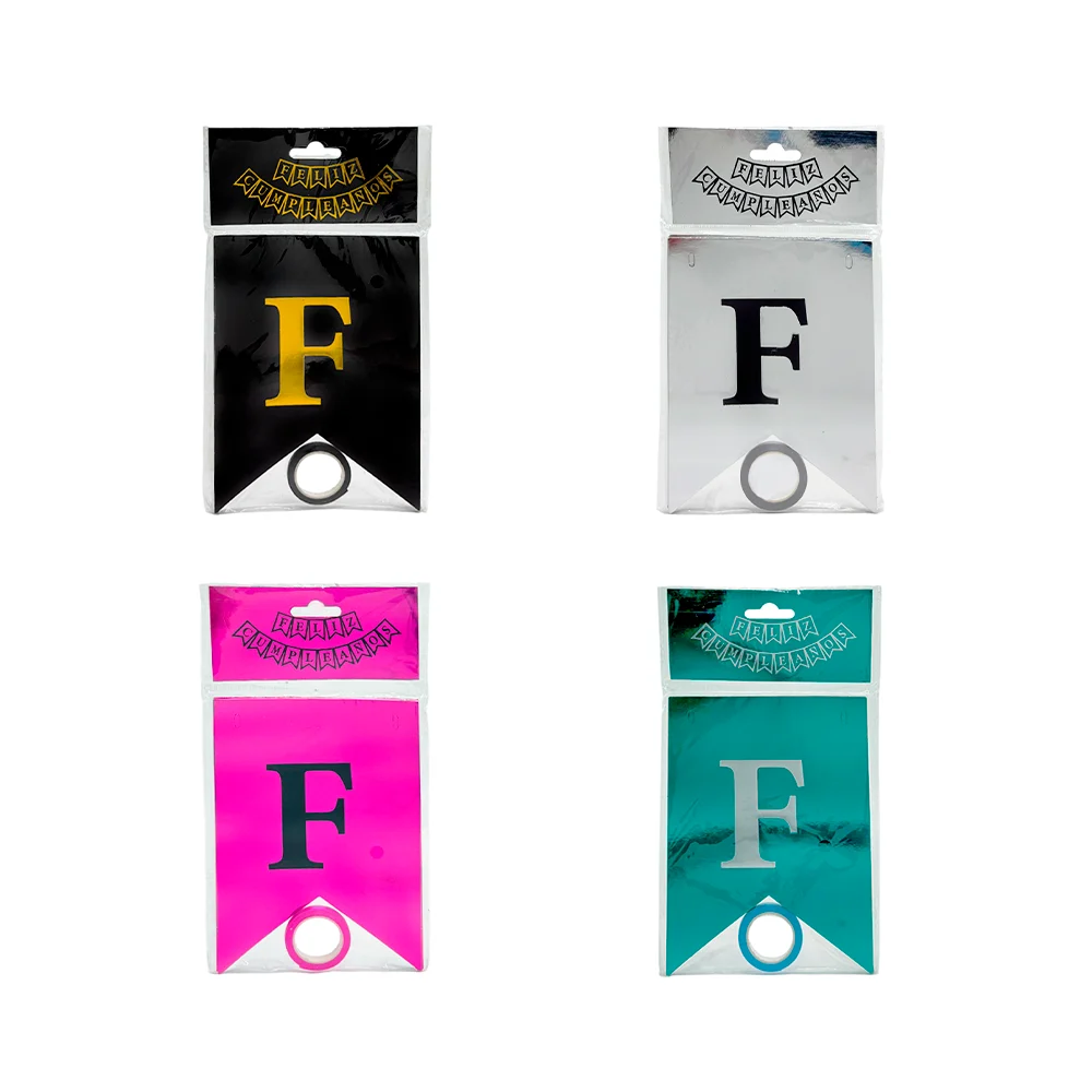 Banderín feliz cumpleaños colgante y letras en colores metálicos, var…
