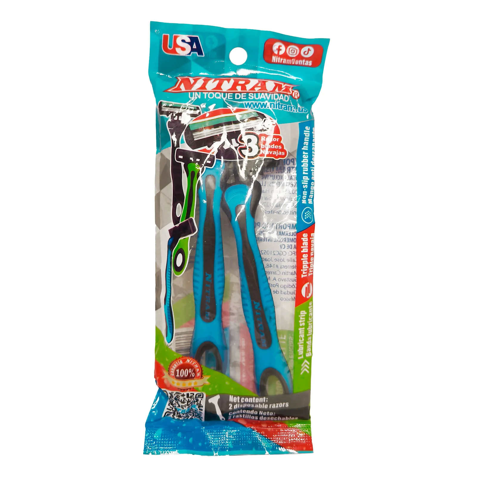Blíster de 2 rastrillos plásticos, con triple navaja metálica,usos va…