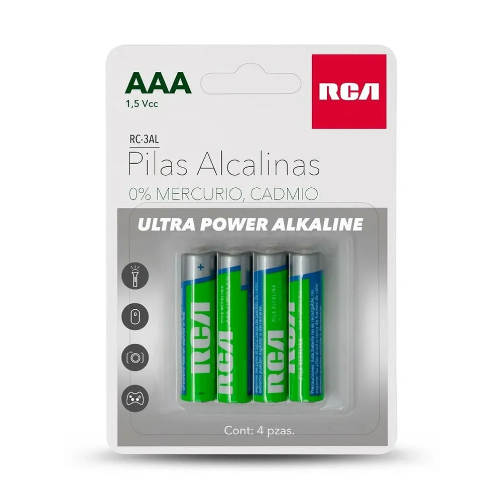 Blíster con 4 pilas baterías rca triple A alcalinas 1.5v / rc-3ca / p…