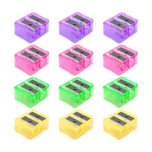 Paquete con 12 sacapuntas de plástico dobles, variedad de colores / s…