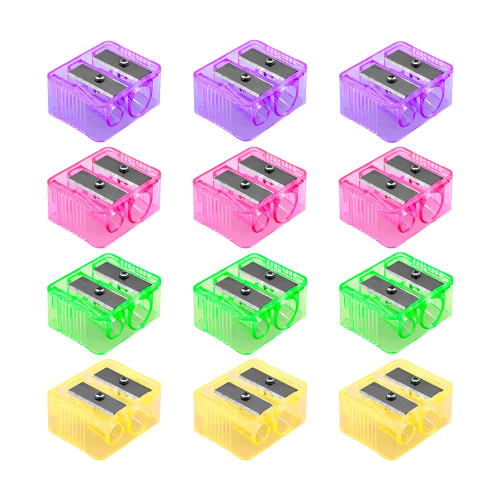Paquete con 12 sacapuntas de plástico dobles, variedad de colores / s…