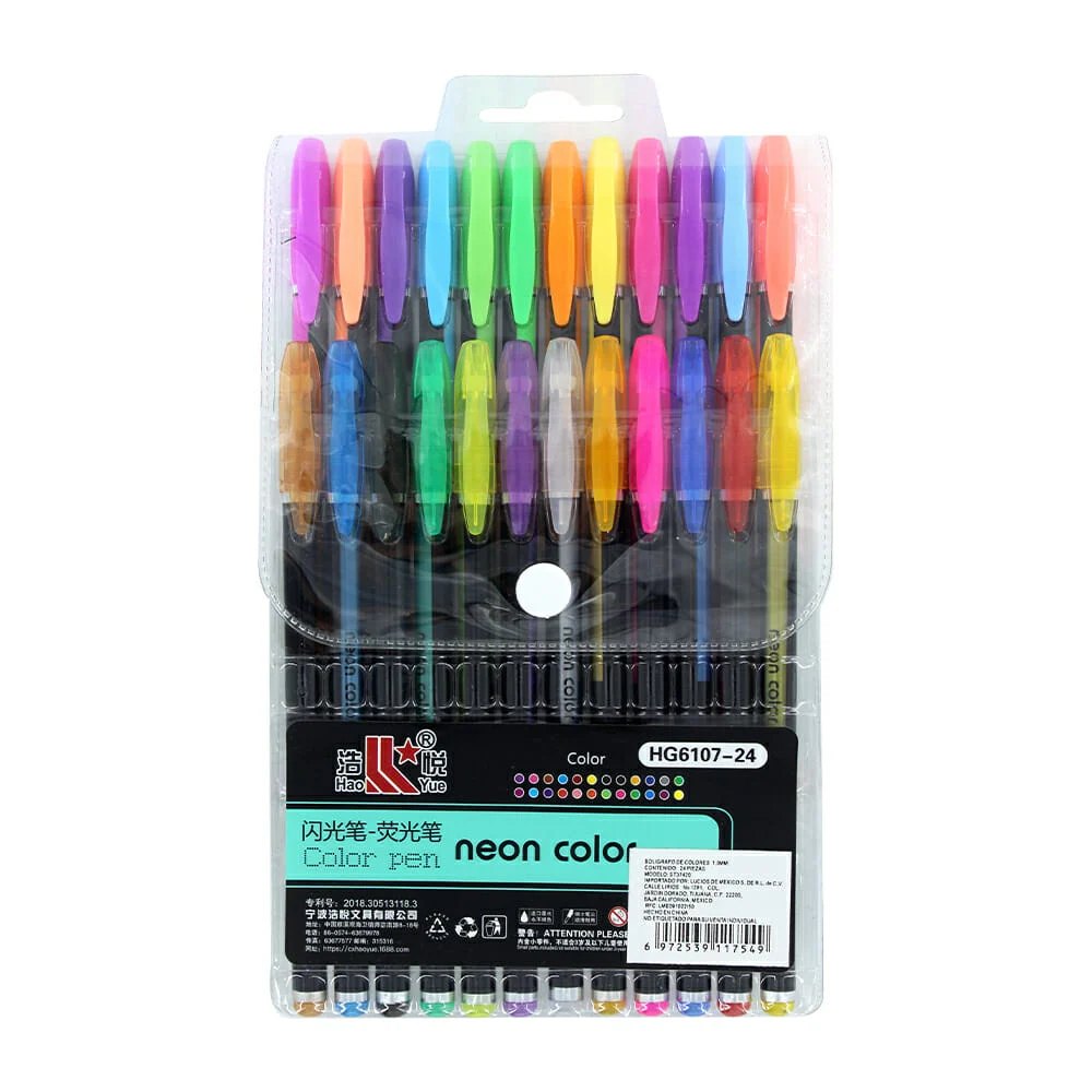 Paquete de 24 plumas neón con punta de 1mm, variedad de colores / hg6…