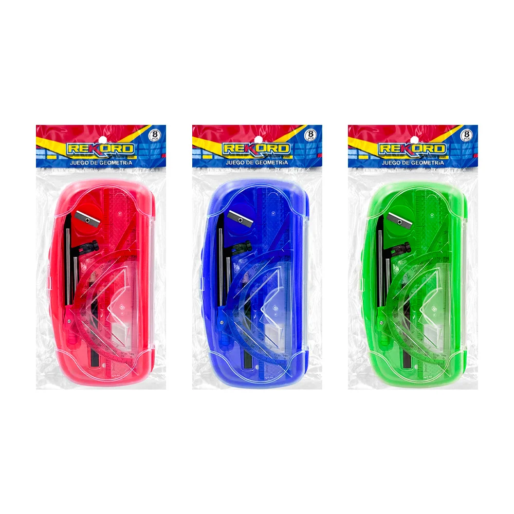 Juego de geometría rekord pequeño con 8 piezas + estuche, color surti…