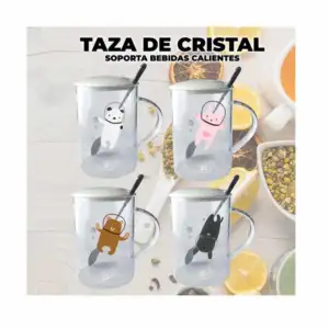 Taza de cristal + tapa y cuchara con diseño se animales, variedad de …