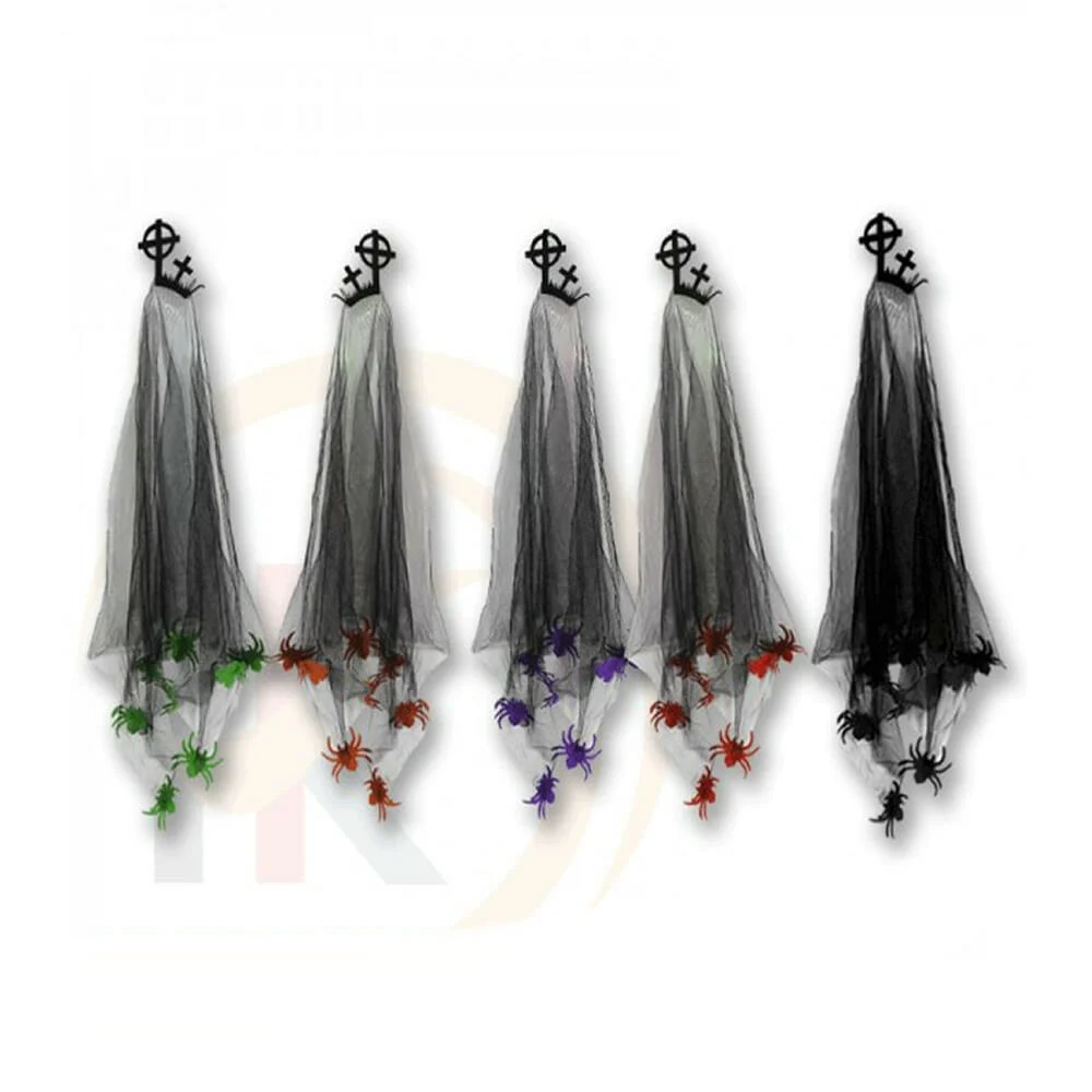 1pza Peineta con velo color negro y decoración de arañas, variedad de colores / th061