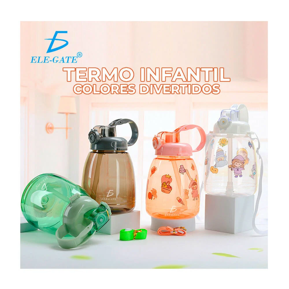 Botella para niños, capacidad de 1.3 lt, con asa, correa, popote y st…