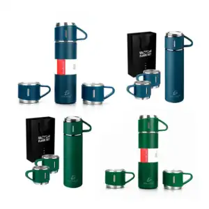 Termo ele-gate liso de acero inoxidable 500ml y juego de 3 tazas, var…