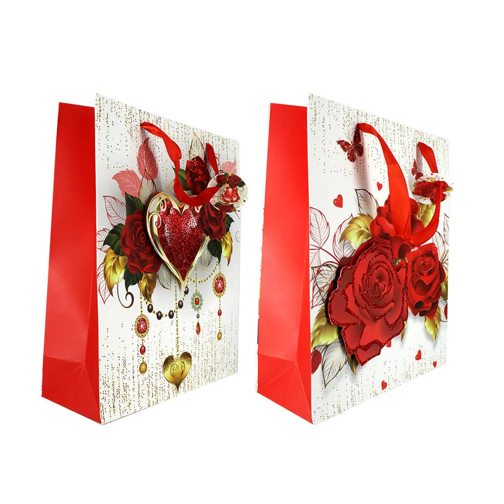 1pza Bolsa grande de regalo con diamantina y diseño de rosas 26x10x32…