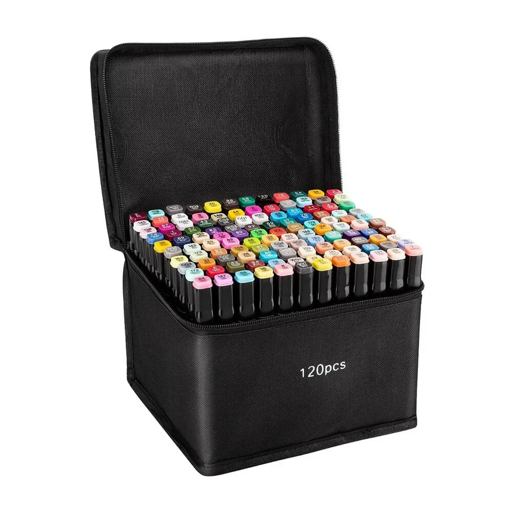 Estuche con 120 plumones marcadores touch con doble punta de colores